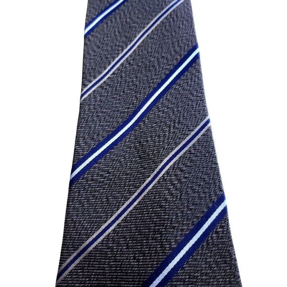 BCBG Maxazria Gray Silk Tie Woven Striped - Picture 2 of 6